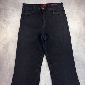 NYDJ Straight Leg Jeans Womens 10 Black Rhinestone ButterflyPocket Stretch Denim